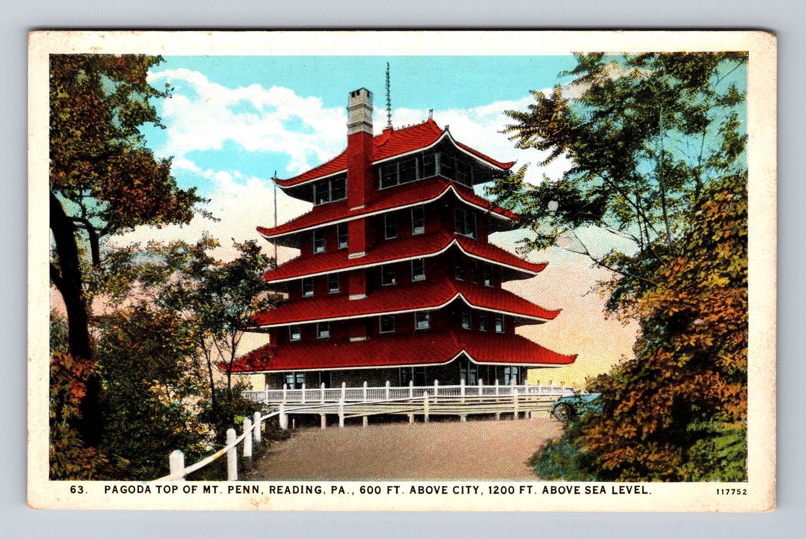 Reading PA-Pennsylvania, Pagoda at Top Mt Penn, Antique Vintage Postcard