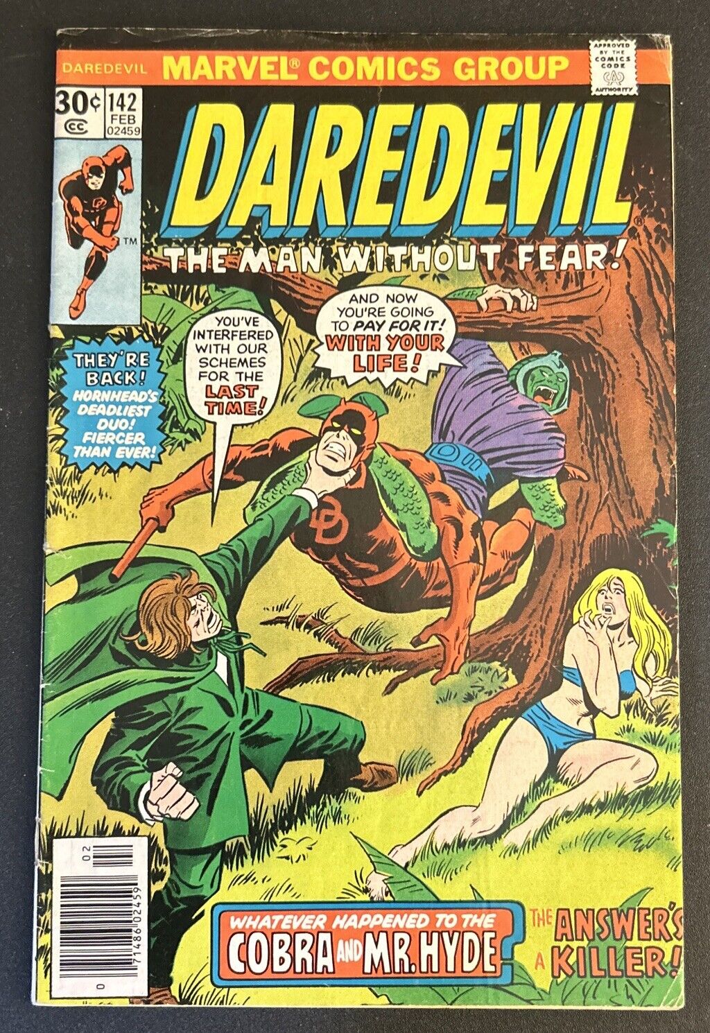 Daredevil 142; Wolfman; Cobra Mr Hyde Bullseye ; Ads: Hulk Spiderman Howard Duck
