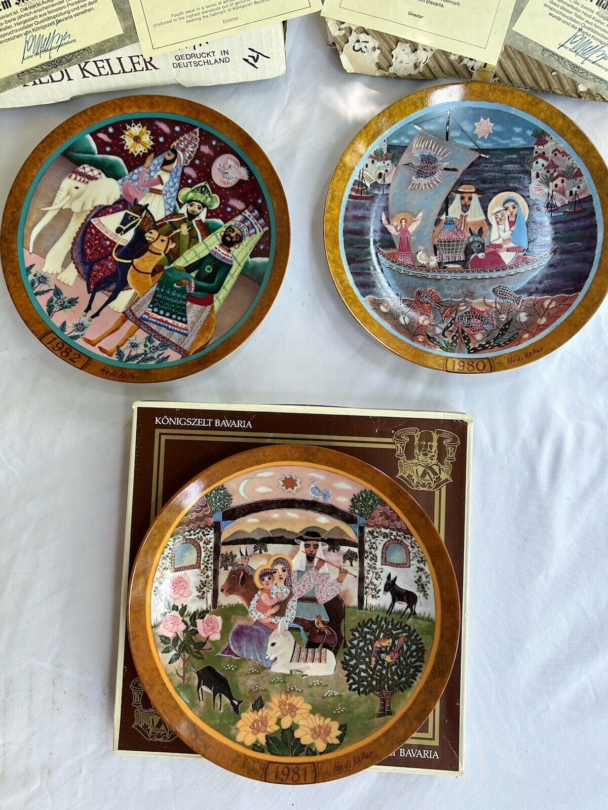 Hedi Keller German Collector Plates LOT OF 3 Nativity Plate Set 1981-83 Vintage