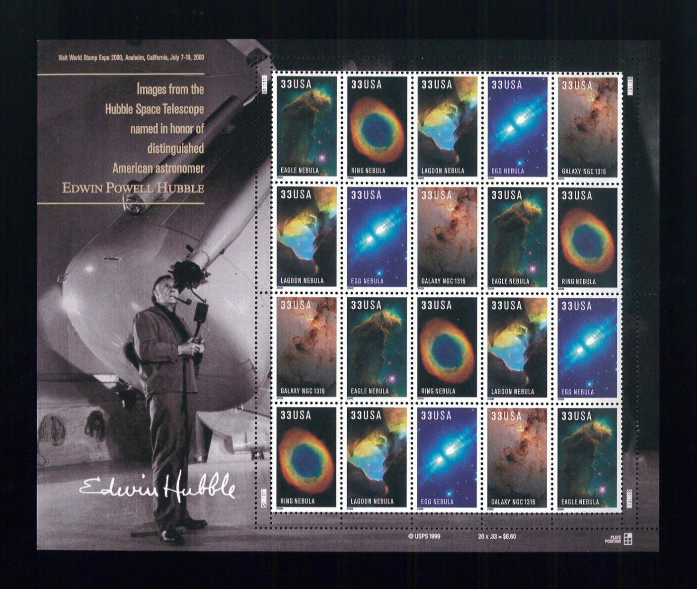 United States 32¢ Hubble Space Telescope Postage Stamp #3384-88 MNH Full Sheet