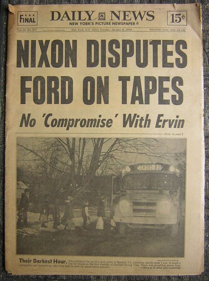 Jan. 8, 1974 New York Daily News - NIXON DISPUTES FORD ON TAPES (bold headline)