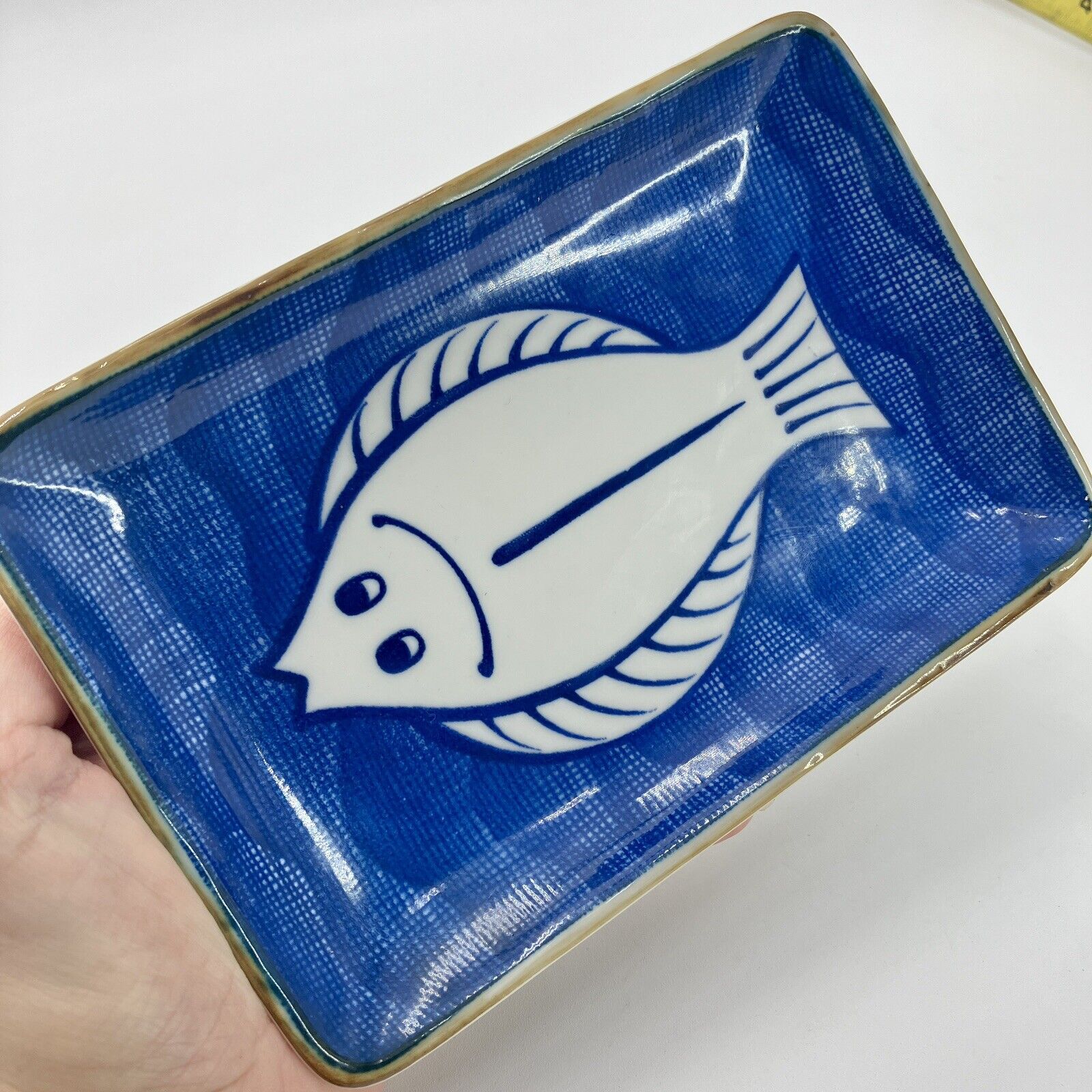 Kafuh Japan Sushi Plate Dish Fish Cobalt Blue Porcelain Vintage Retired