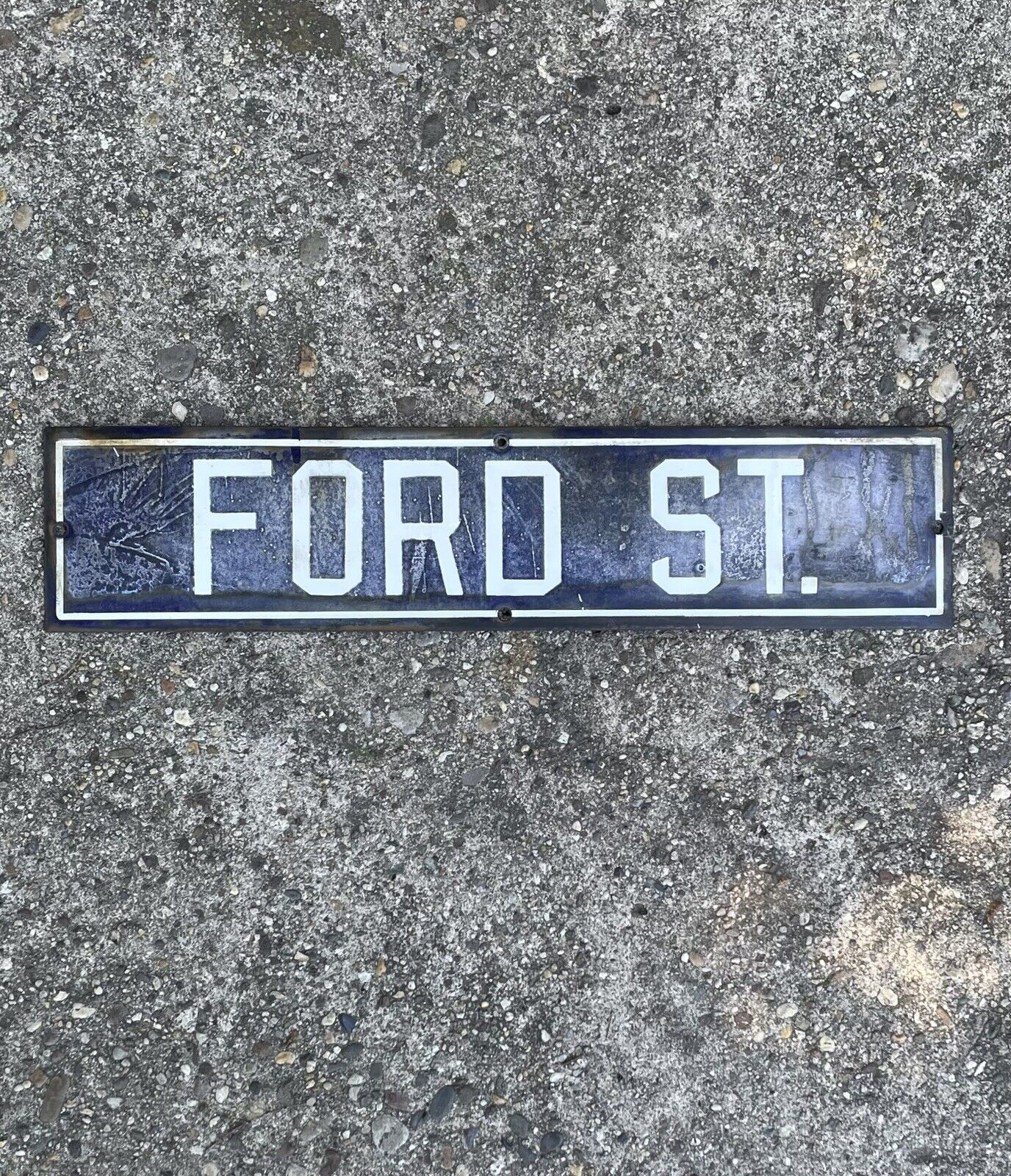 Antique 1900s FORD STREET Detroit Automotive Street Sign Cobalt Blue Porcelain