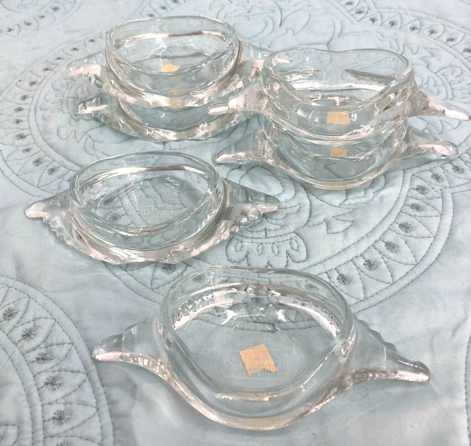 6 Vtg MCM Glasbake Clear Glass Deviled Crab Dishes Imperial Baking Shells USA