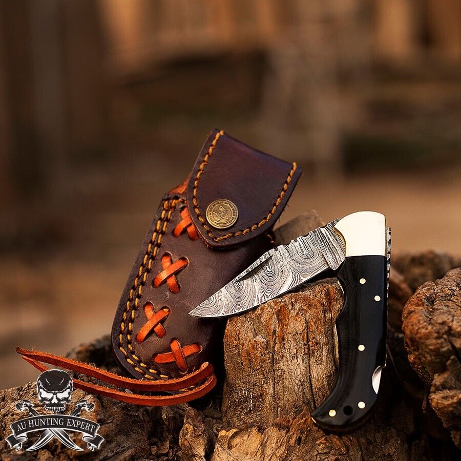 Personalized Damascus Steel Folding Pocket Knife Damascus Camping/Hunting Gift