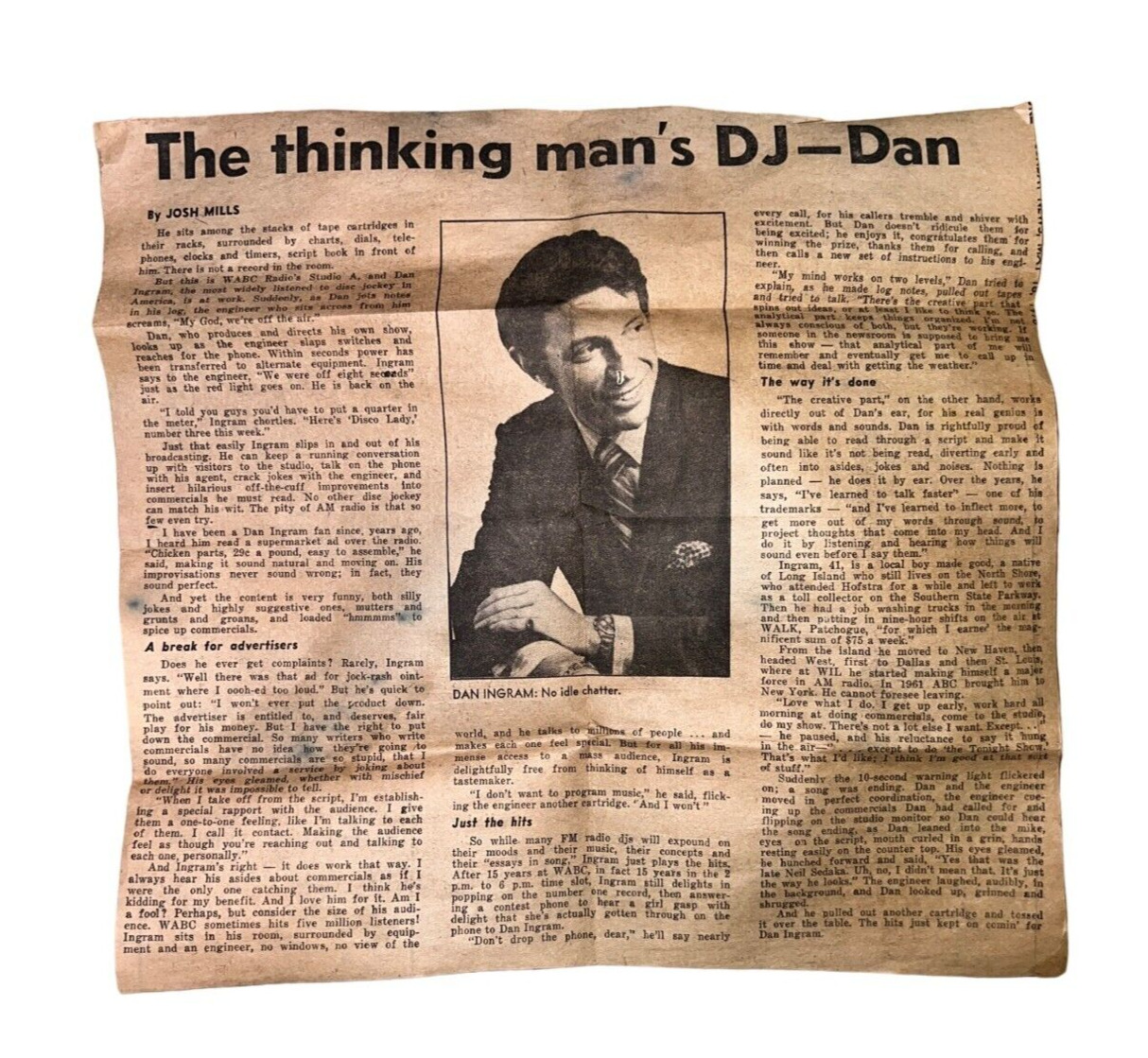 Vintage 1960s Newspaper Clipping Featuring Articles On Dan Ingram & Baseball