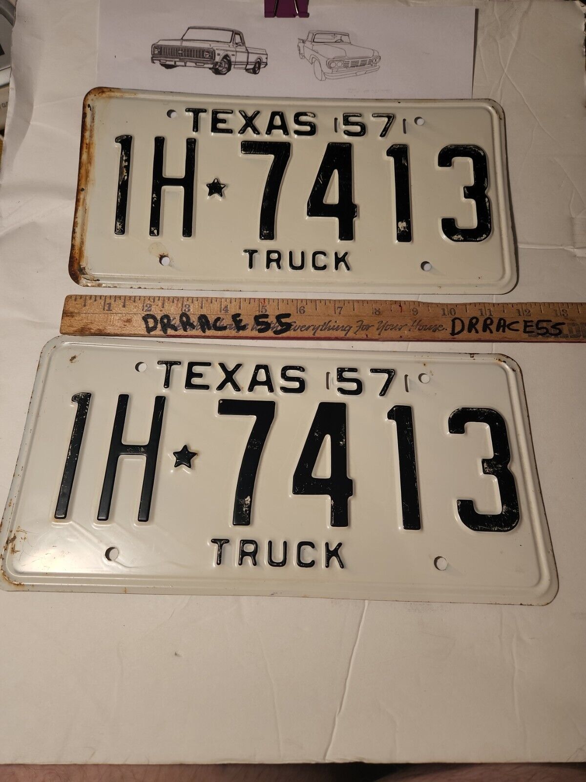 1957 Texas TRUCK  License  Plate Pair SET VINTAGE ANTIQUE CLASSIC