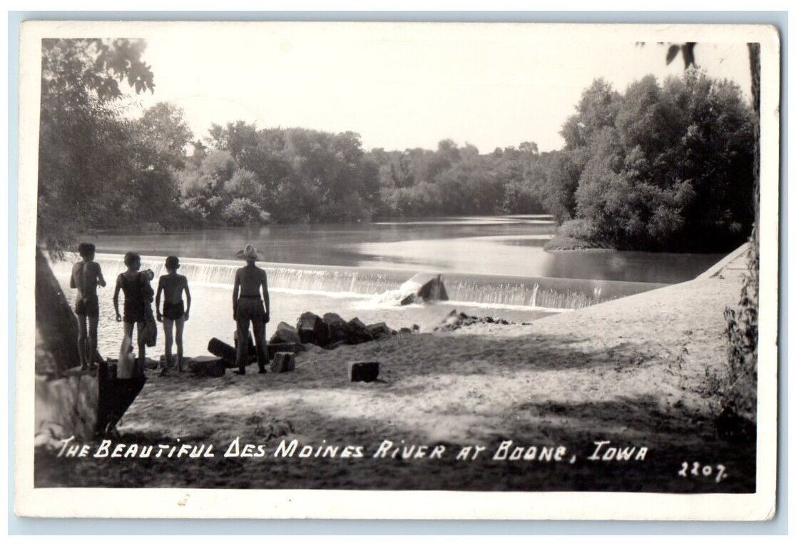 1944 Des Moines River View Boys Swimming Boone Iowa IA RPPC Photo Postcard