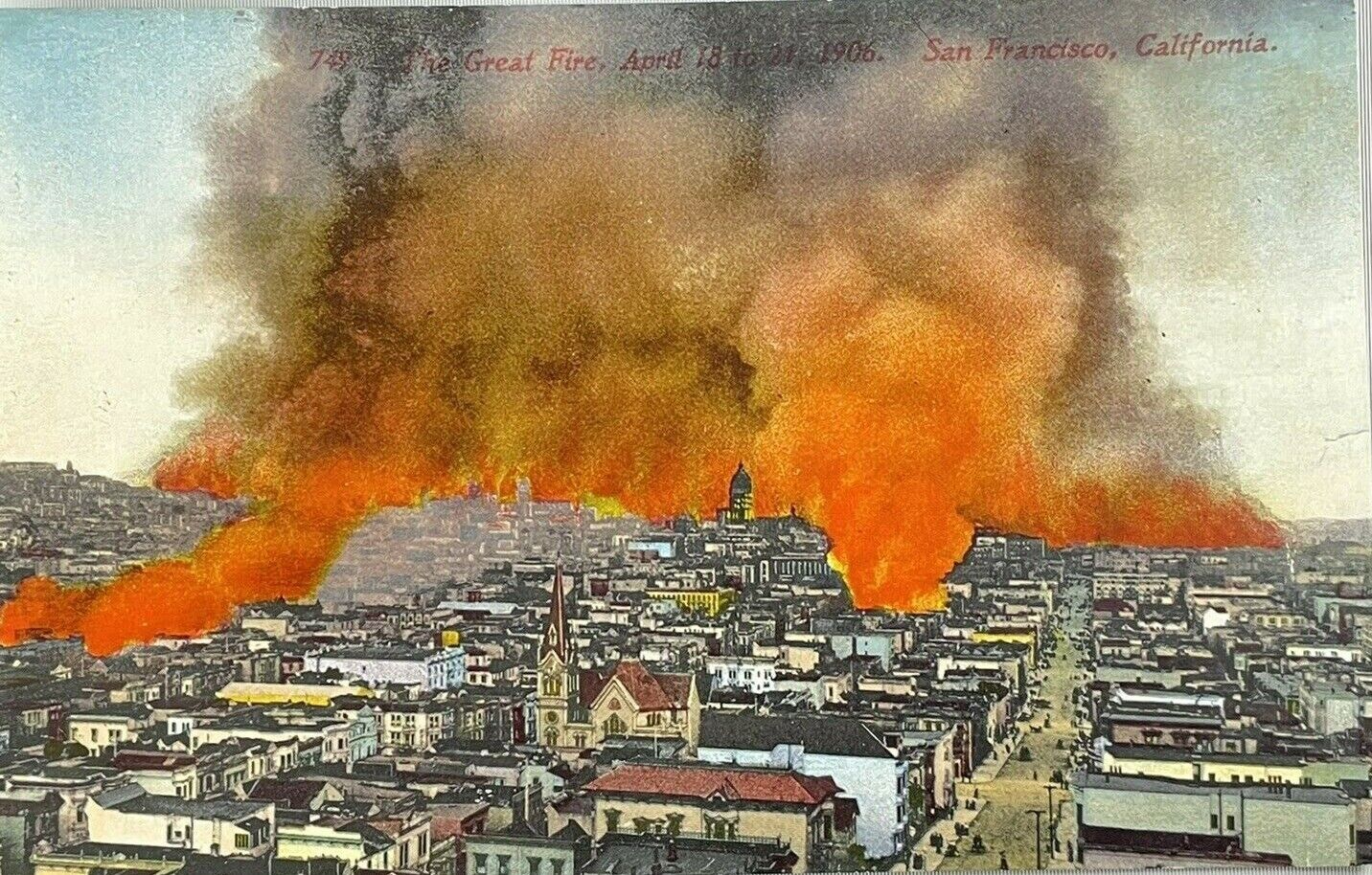 Great San Francisco Earthquake and Fire California 1906 Color Antique Postcard