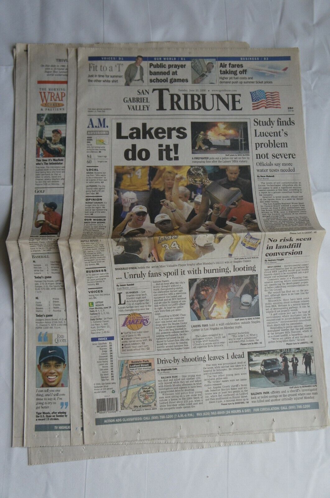 Kobe Shaq Lakers San Gabriel Tribune NBA Final Vintage Newspaper June 20, 2000