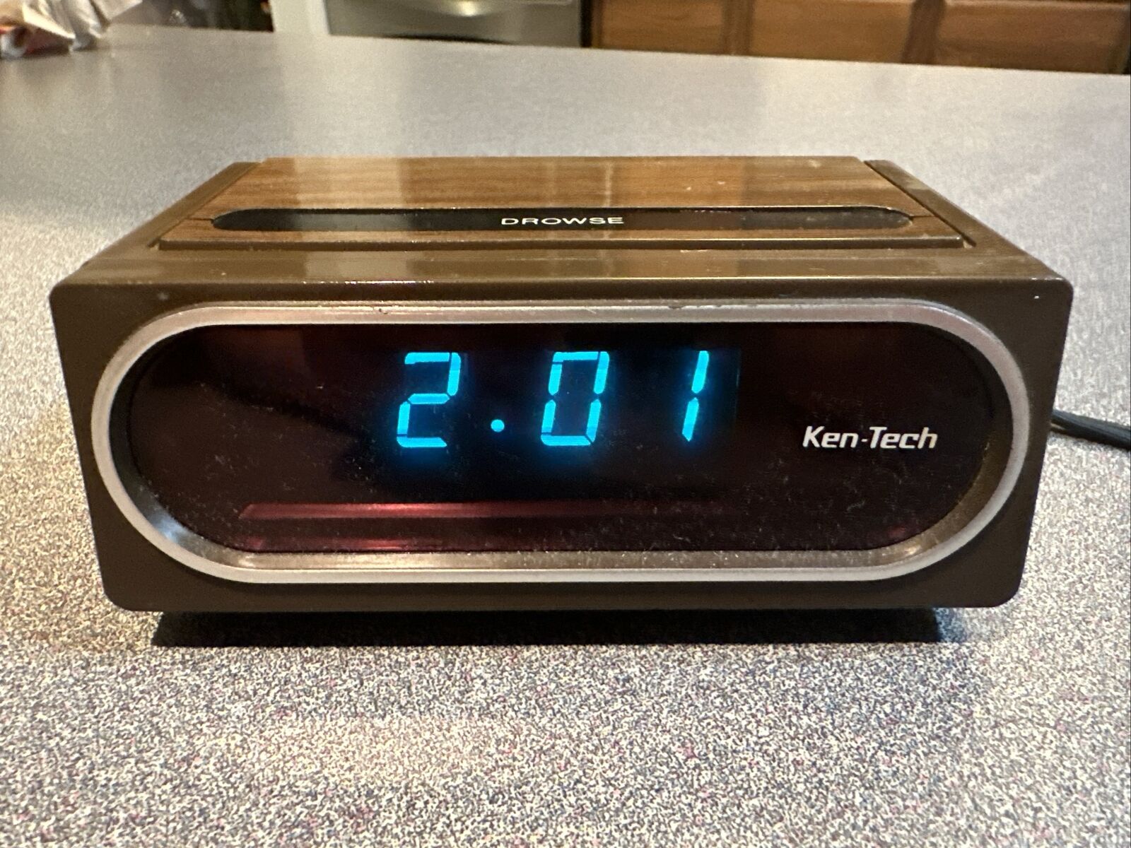 Vintage Ken-Tech Digital Alarm Clock Faux Wood Grain Model No. T-2098 Works