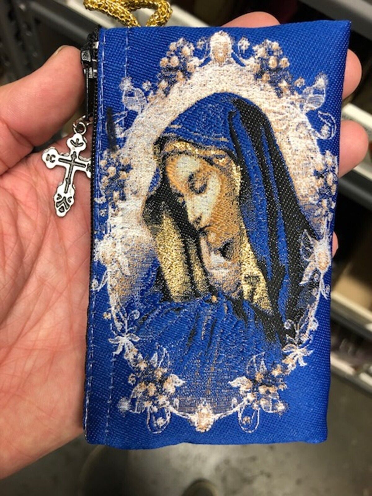 N.G. Our Lady of Sorrows Virgin Mary Icon Tapestry Cloth Rosary Pouch, 4.5 Inch