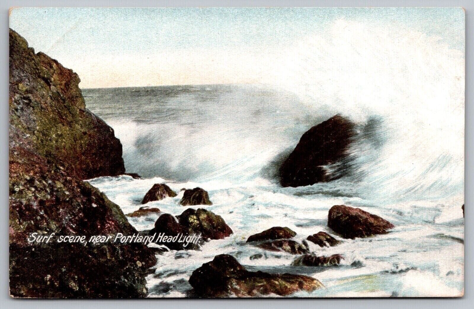 Surf Portland Head Light Oceanfront Ocean Coast Shoreline Waves VNG UNP Postcard