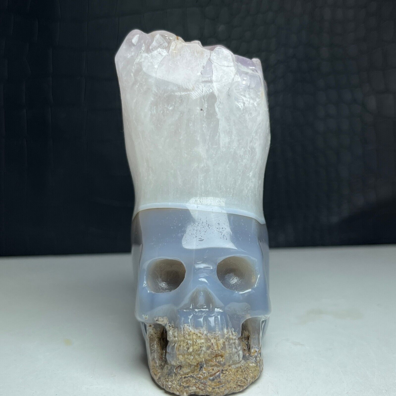 494g Natural Crystal Mineral Specimen, Geode agate.Hand Carved .The skull.gift