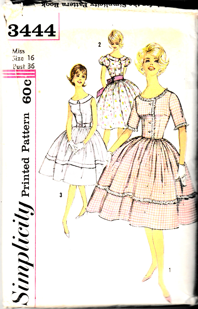 Vintage Simplicity Pattern 3444, Misses Full Skirt Dress, Size 16