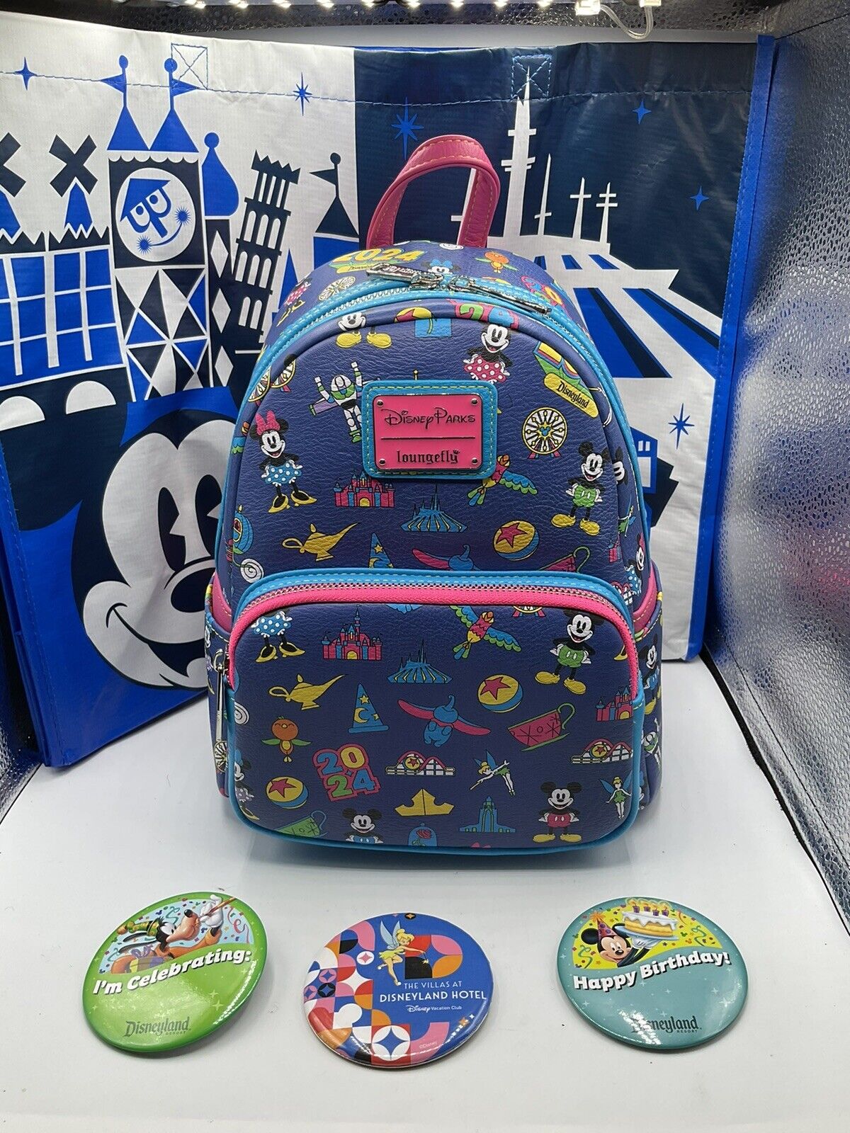 Disney Parks NEW Loungefly Dated 2024 W/ Reusable Bag And Buttons Adorable