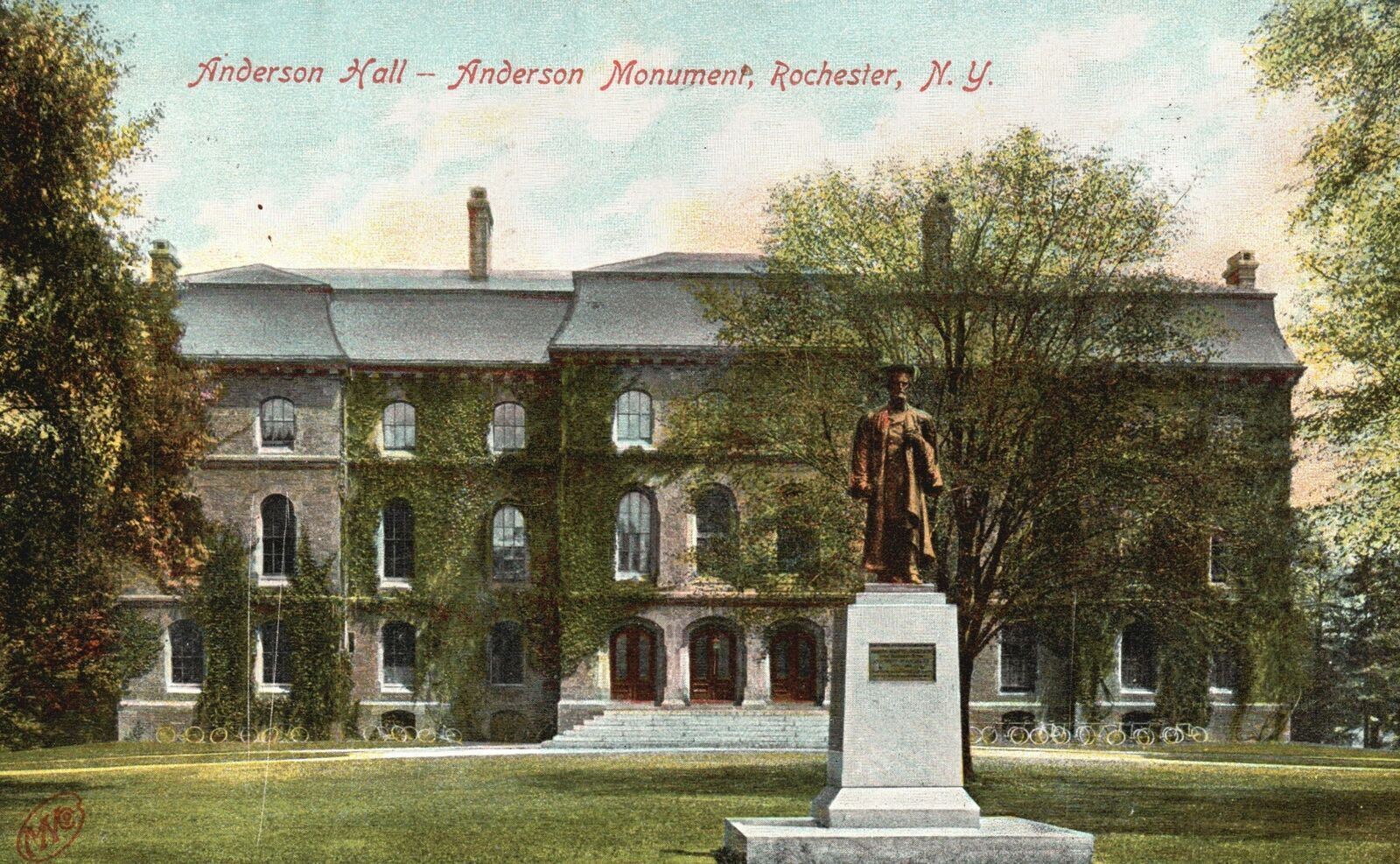 Vintage Postcard 1909 Anderson Hall Building Monument Rochester New York N.Y.
