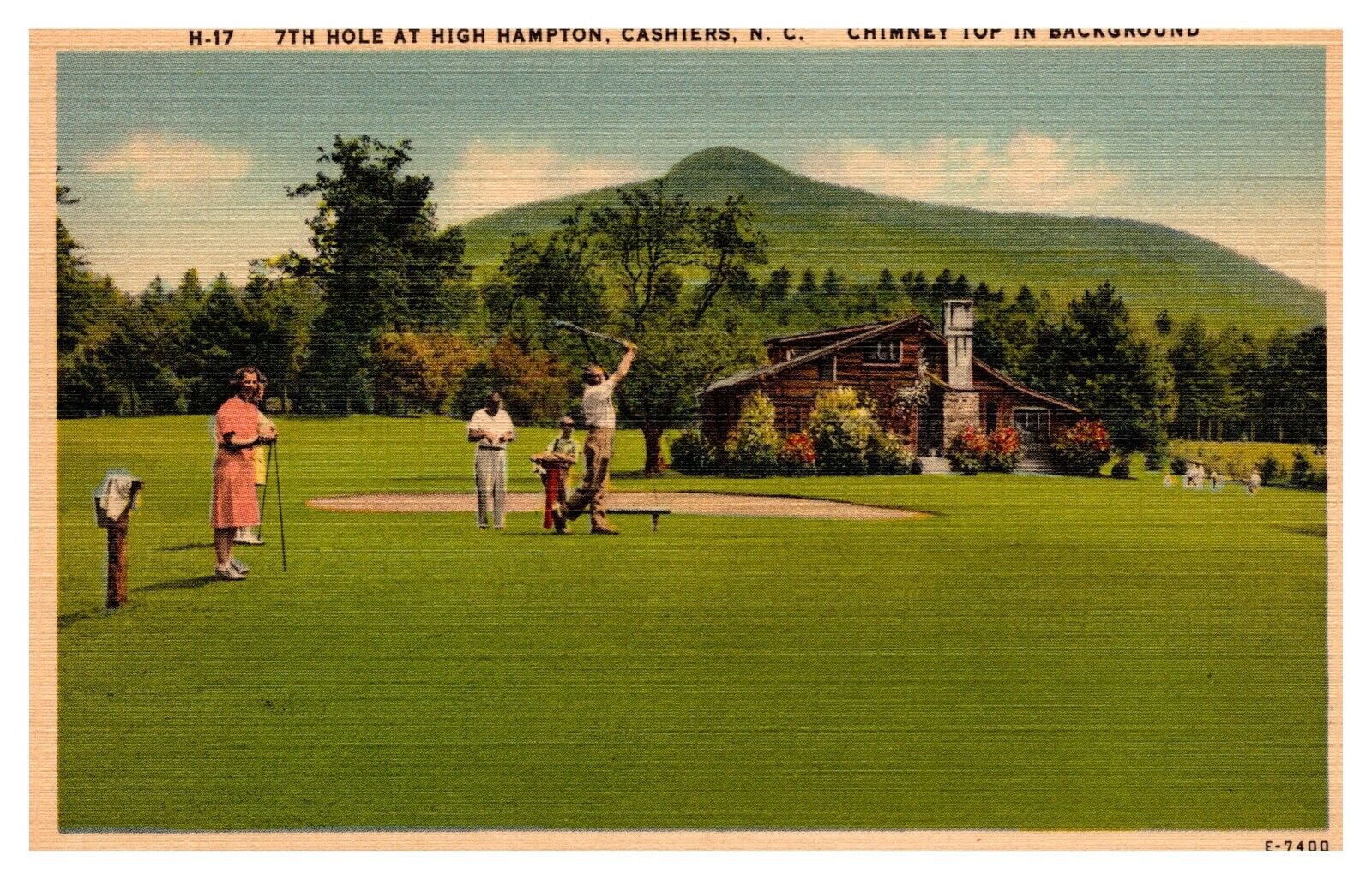 Cashiers North Carolina 7th Hole @ High Hampton Chimney Top View Linen Postcard