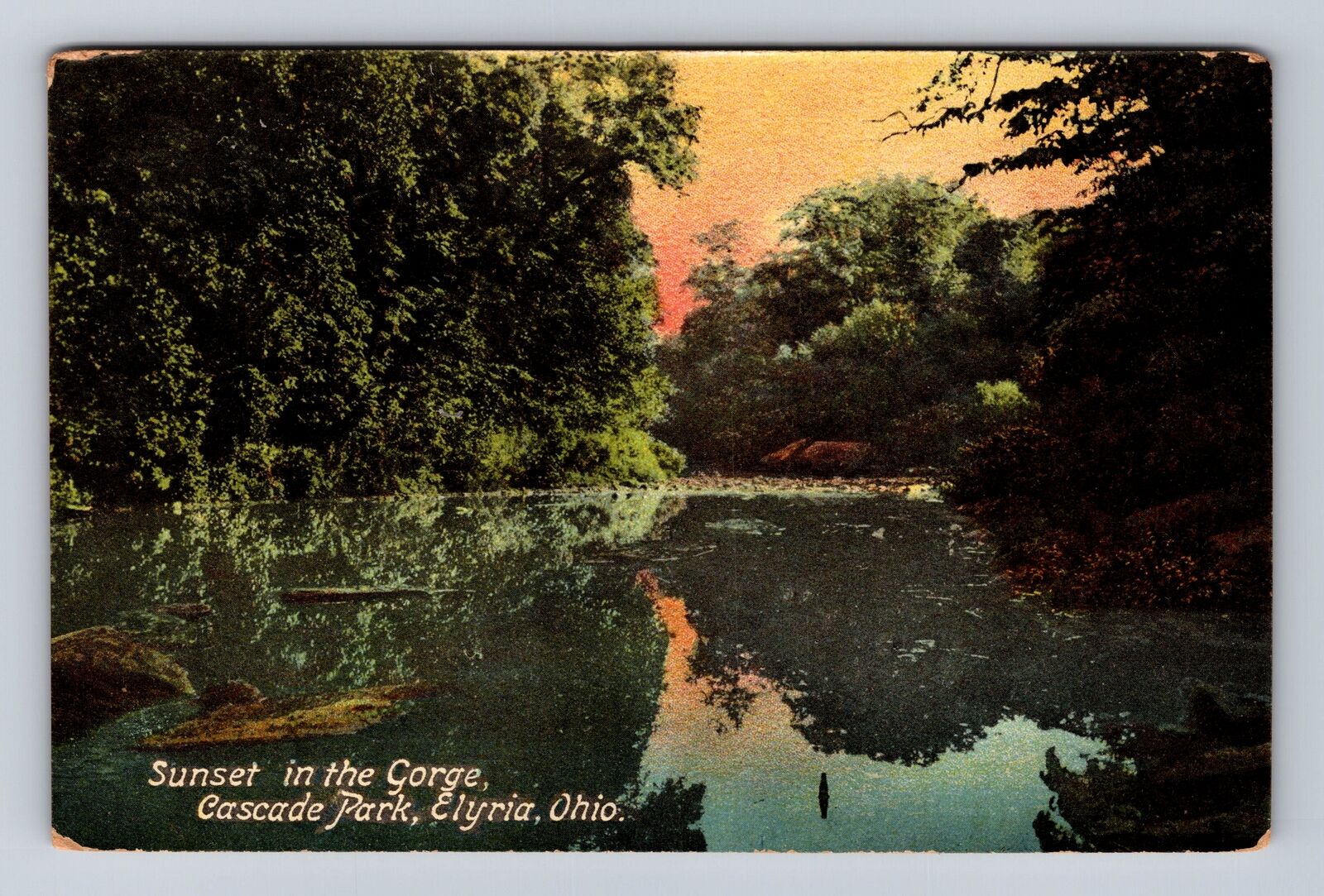 Elyria OH-Ohio, Sunset In The Gorge, Cascade Park, Antique, Vintage Postcard