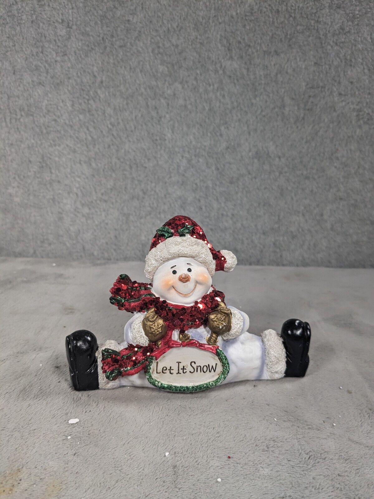 Vintage Christmas Glittery Snowman Let It Snow Home Decor Shelf Sitter