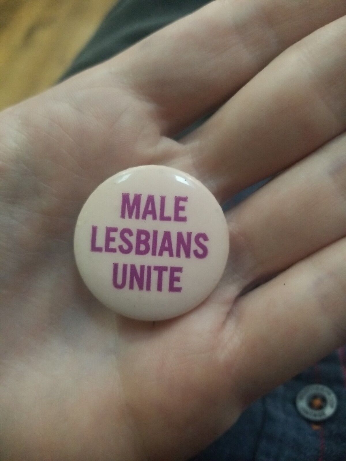 Ultra Rare LGBTQ Button Pin Pinback - Vintage Male Lesbians Unite