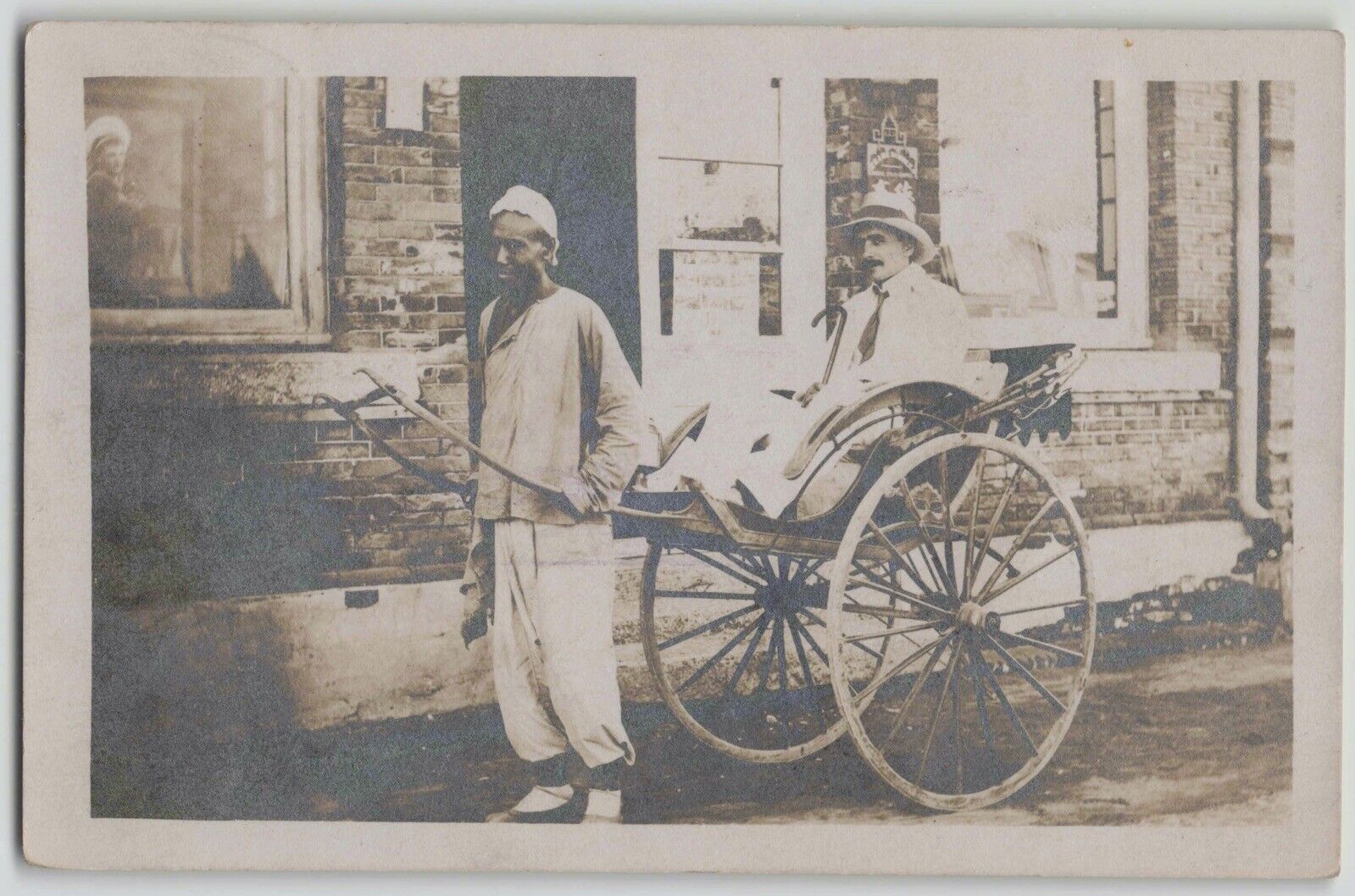German Offices in China 1908 Rickshaw Real Photo Postcard Tientsin Via Siberia