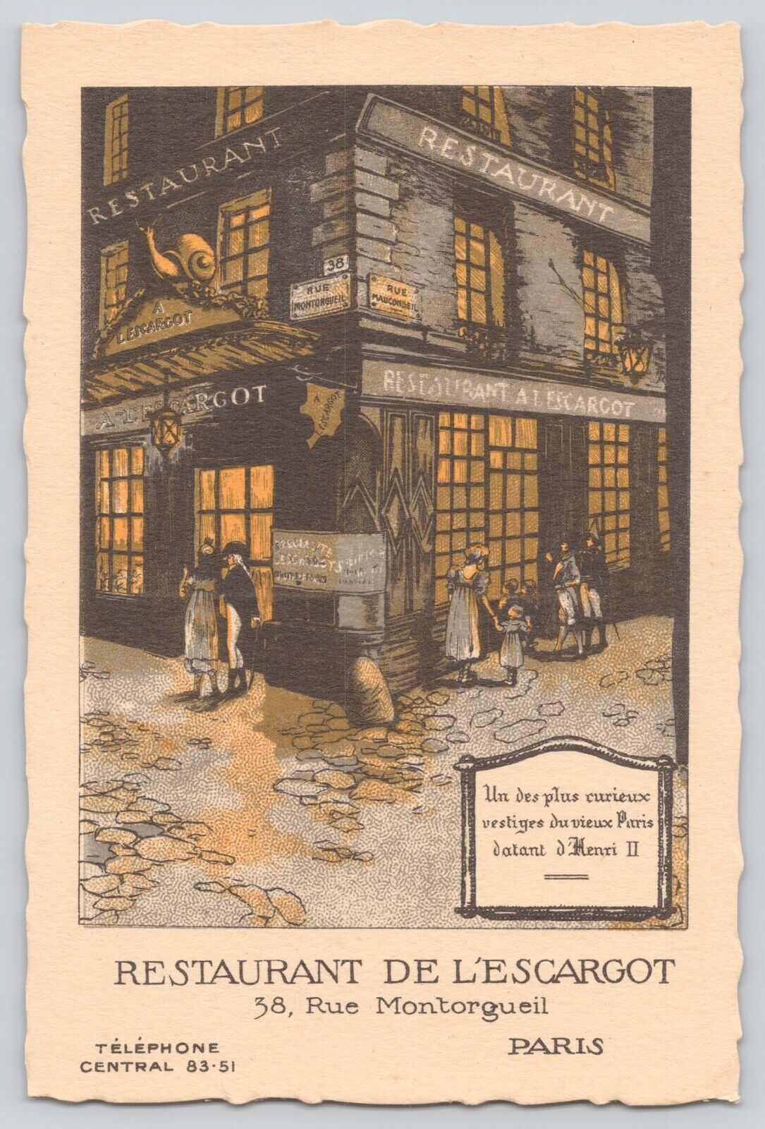 Postcard France Paris Restaurant De L’Escargot Vintage Unposted Attractive Print