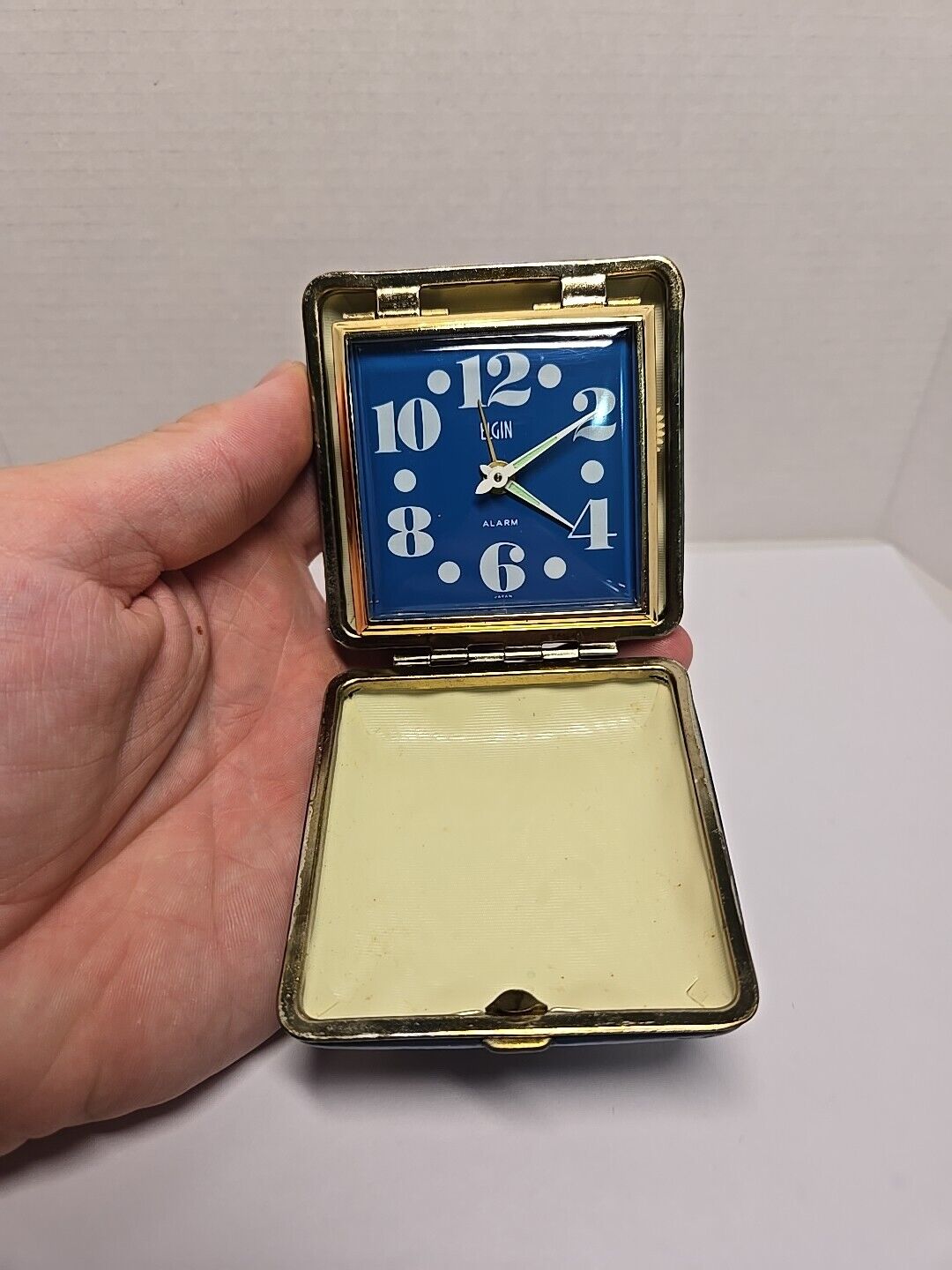 Vintage Elgin Travel Alarm Clock Japan G4705 Blue Case TESTED & WORKING