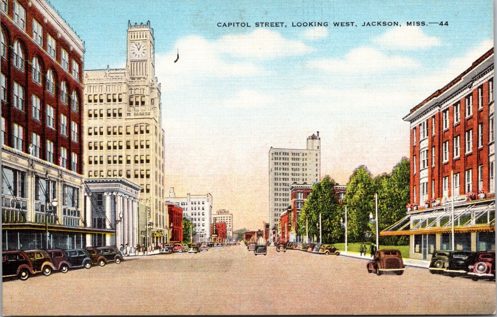Jackson MS-Mississippi, Capitol Street, Looking West,  Vintage Postcard