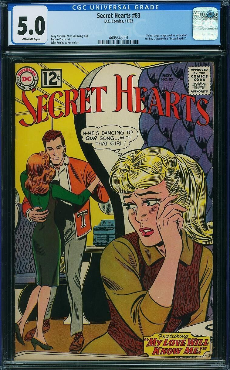 Secret Hearts #83 (CGC 5.0) 1962 DC, Roy Lichtenstein Drowning Girl