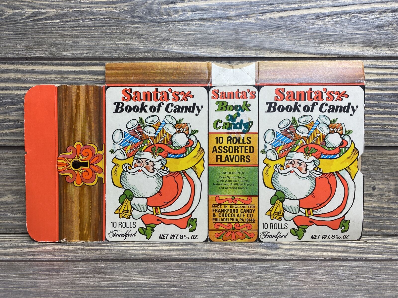 Vintage Frankfort Candy Co Santas Book of Candy Box Unfolded 10 Rolls BOX ONLY