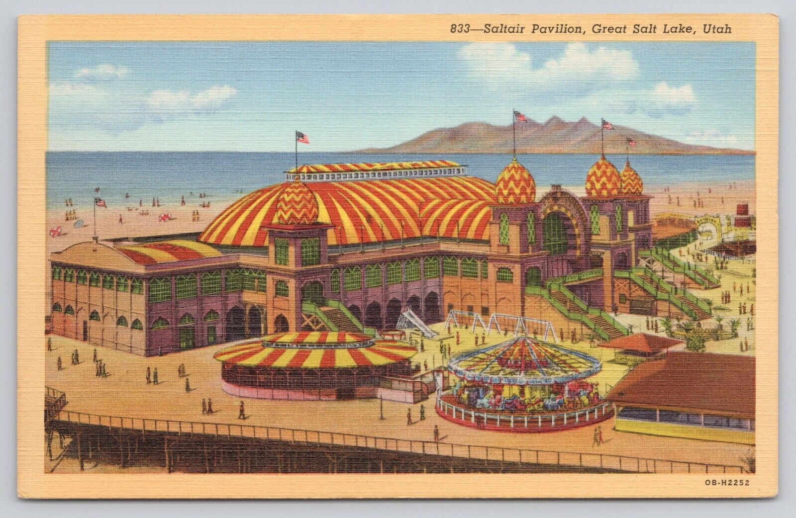 Carousel Saltair Pavilion Great Salt Lake Utah Vintage 1940 Linen Postcard