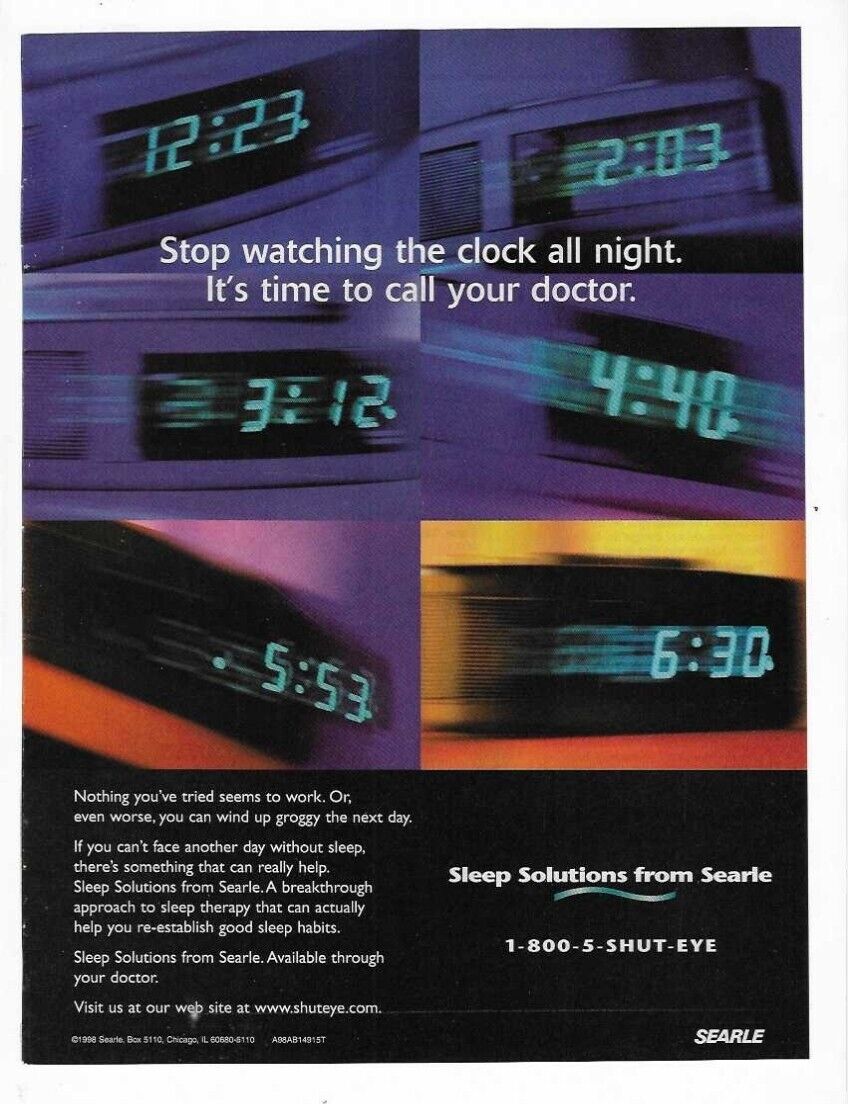 Sleep Solutions from Searle shuteye.com 1998 Print Advertisement