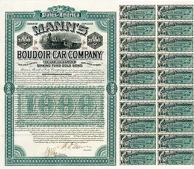 Mann's Boudoir Car Co. - Bond (Uncanceled) - Railroad Bonds
