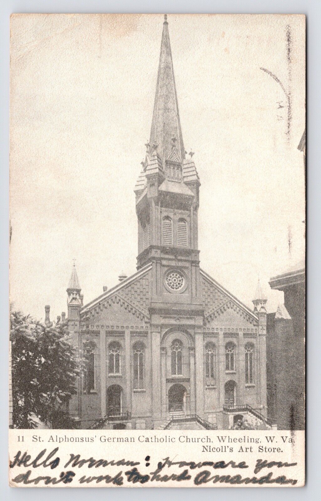 c1900s~St. Alphonsus Catholic Church~Wheeling West Virginia WV~Antique Postcard