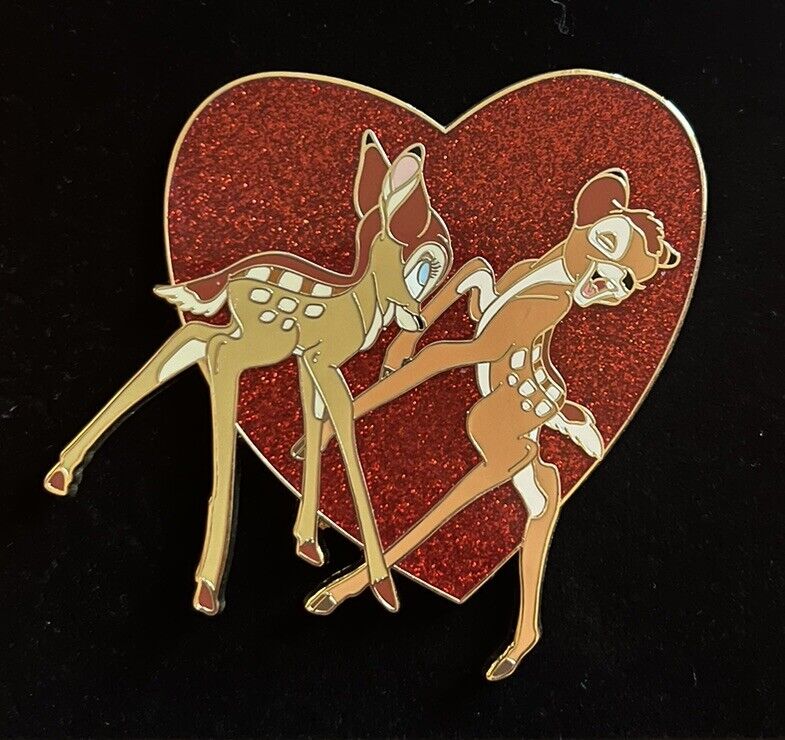 JUMBO Rare Disney Pin Bambi & Faline Valentine's Day Heart LE 300 NIP