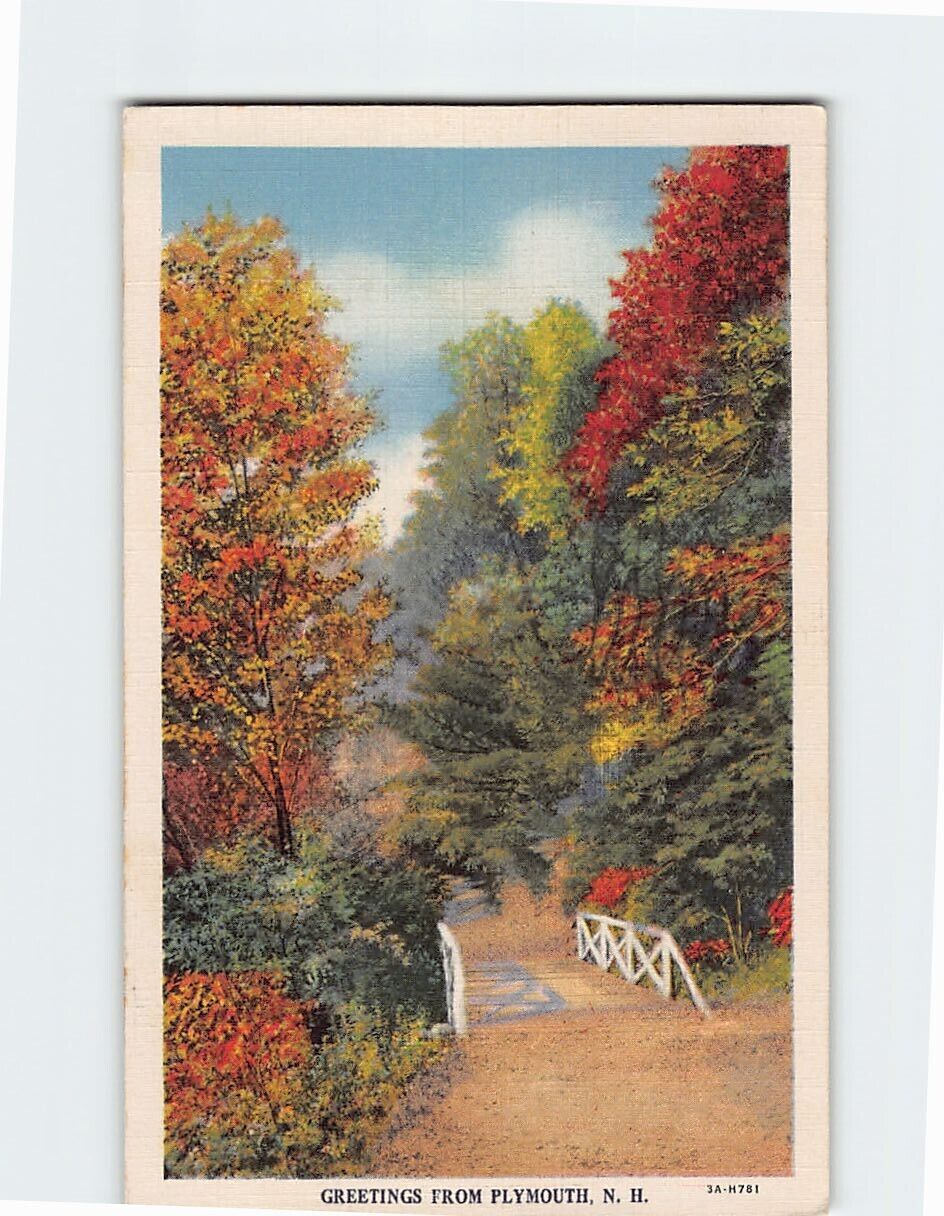 Postcard Autumn Scene Greetings from Plymouth New Hampshire USA