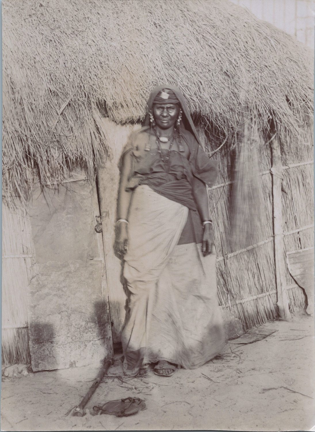 Mauritania, woman in front of her house, vintage print, ca.1900 vintage print shot