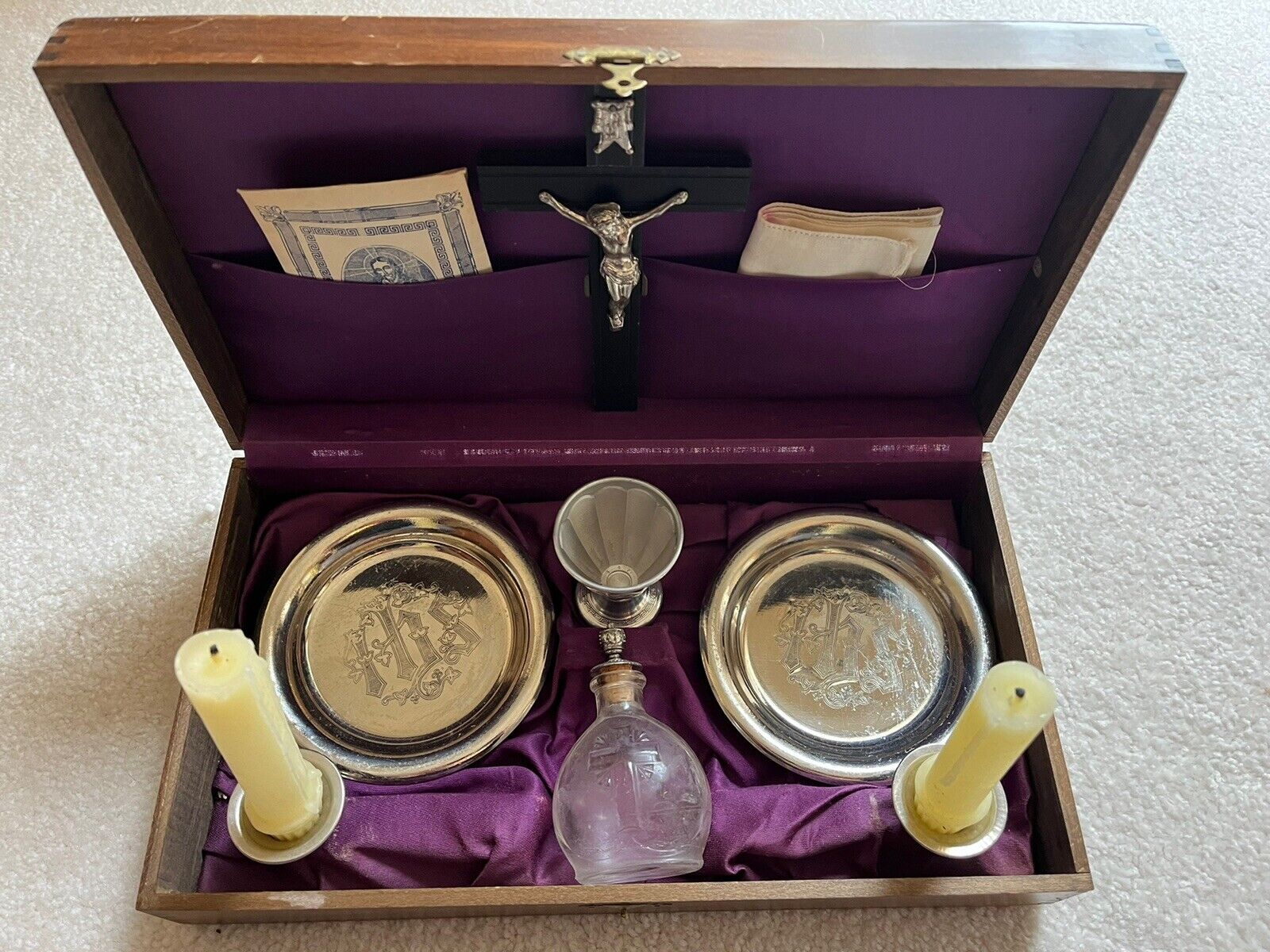 Vintage Catholic Last Rites/Sacrament of the Sick Box and Contents, 1950s