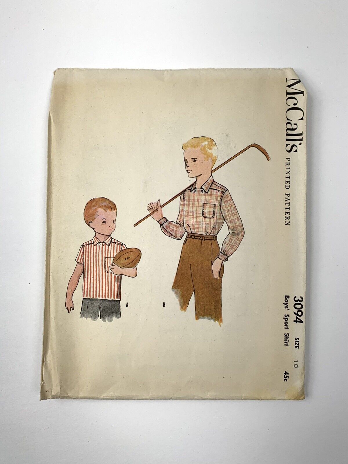 VINTAGE MCCALL\'S SEWING PATTERN: BOY\'S SPORT SHIRT (SZ 10) #3094 (1954)