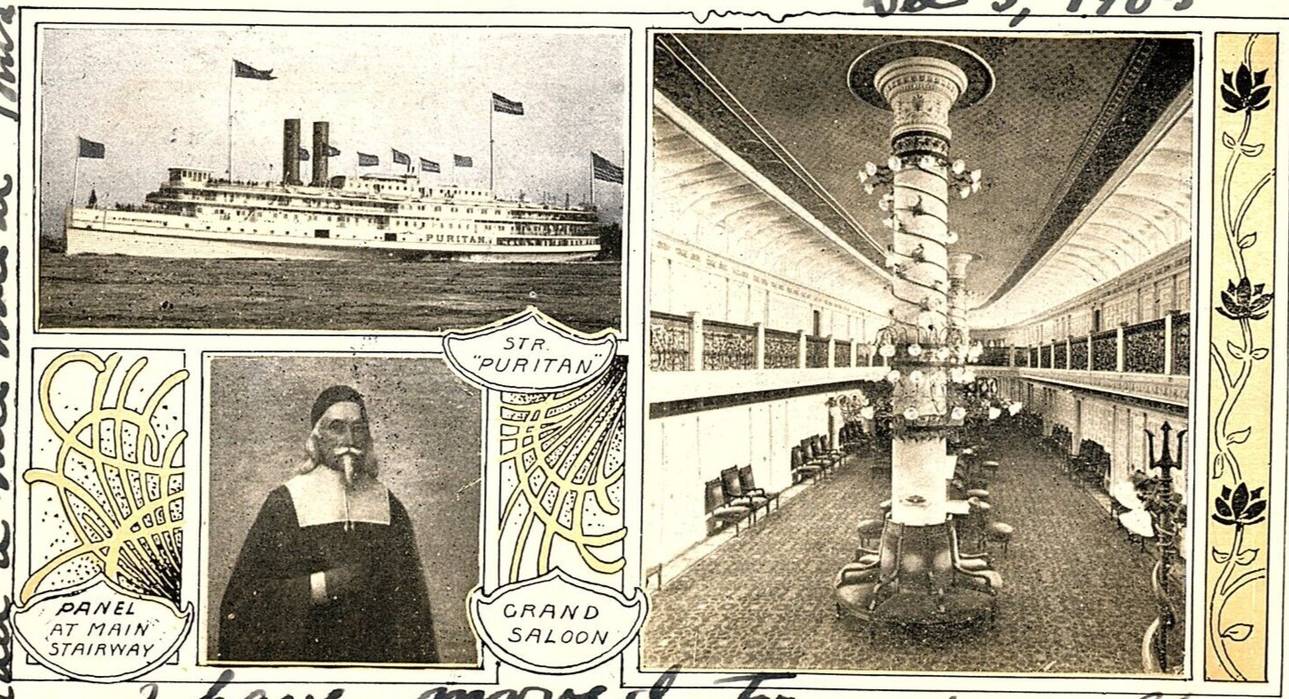 1905 STR S.S. PURITAN GREAT LAKES STEAMSHIP EARLY UNDIVIDED BACK POSTCARD P464