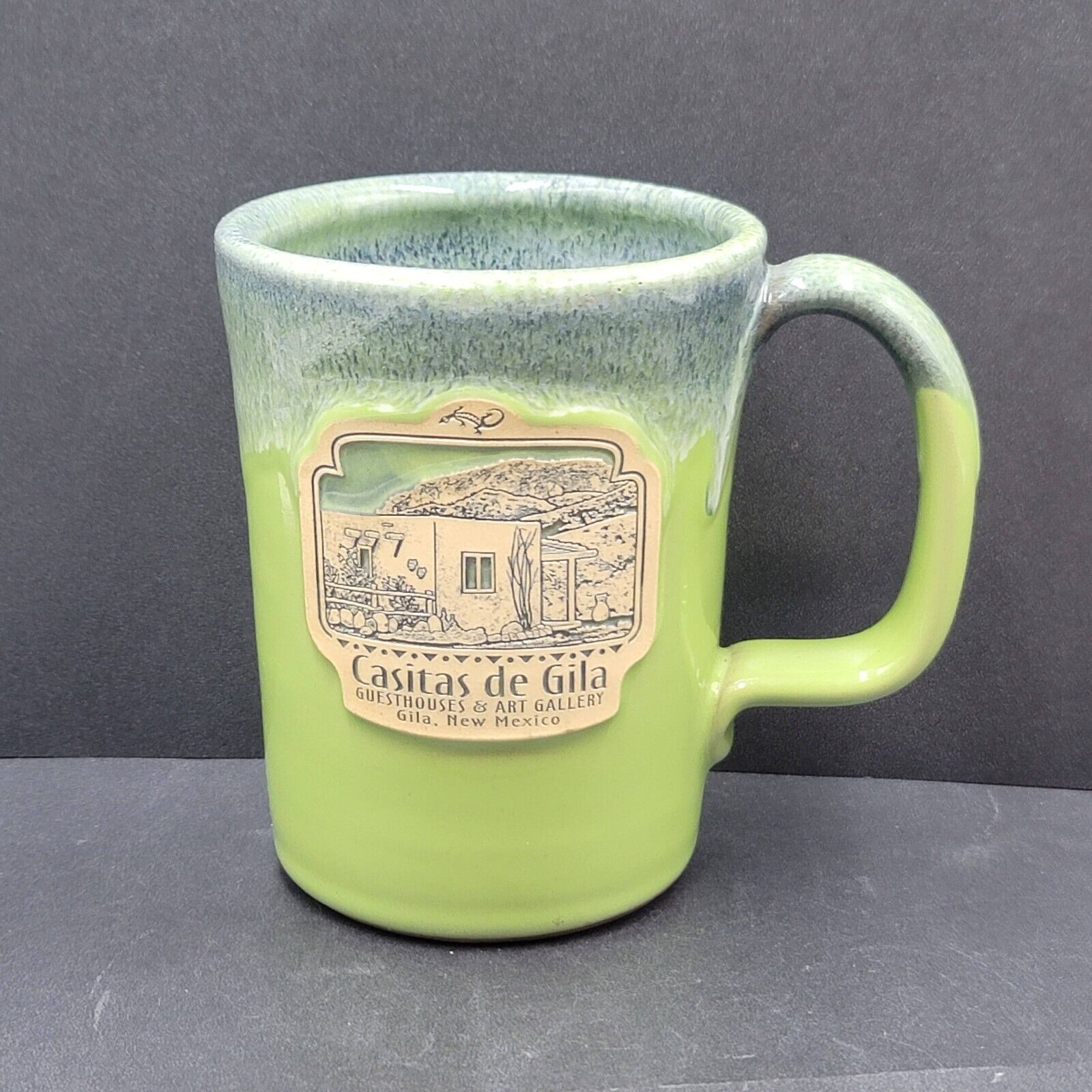 Deneen Pottery Coffee Mug Cup Casitas de Gila New Mexico Desert Art Green