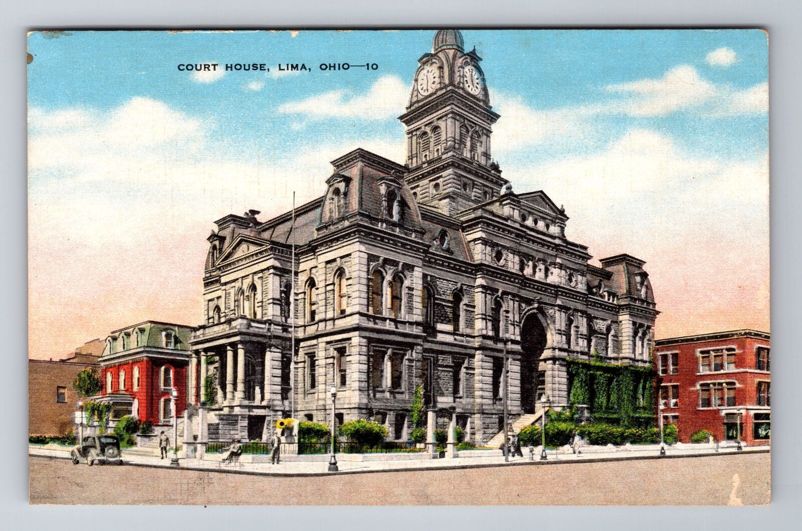 Lima OH-Ohio, Court House, Clock Tower, Antique Vintage Souvenir Postcard