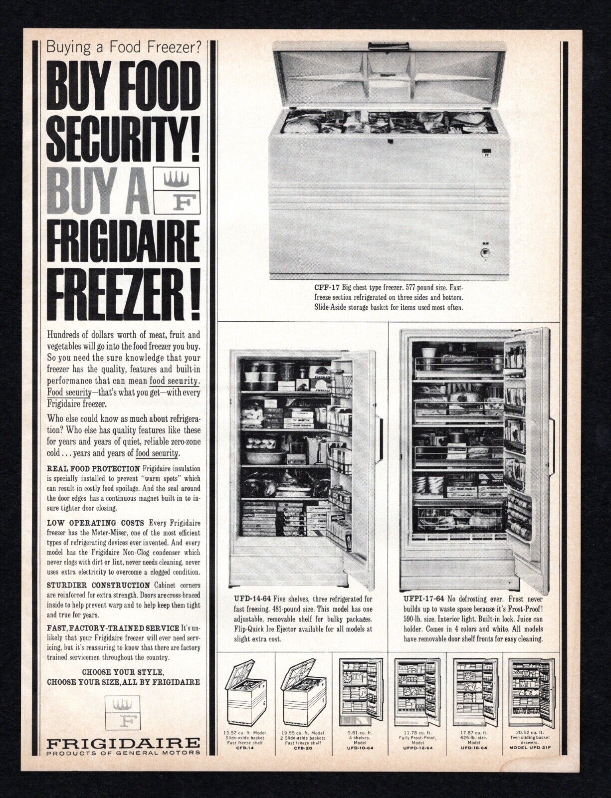 1964 Frigidaire Freezer Buy Food Security General Motors Refrigeration Print Ad