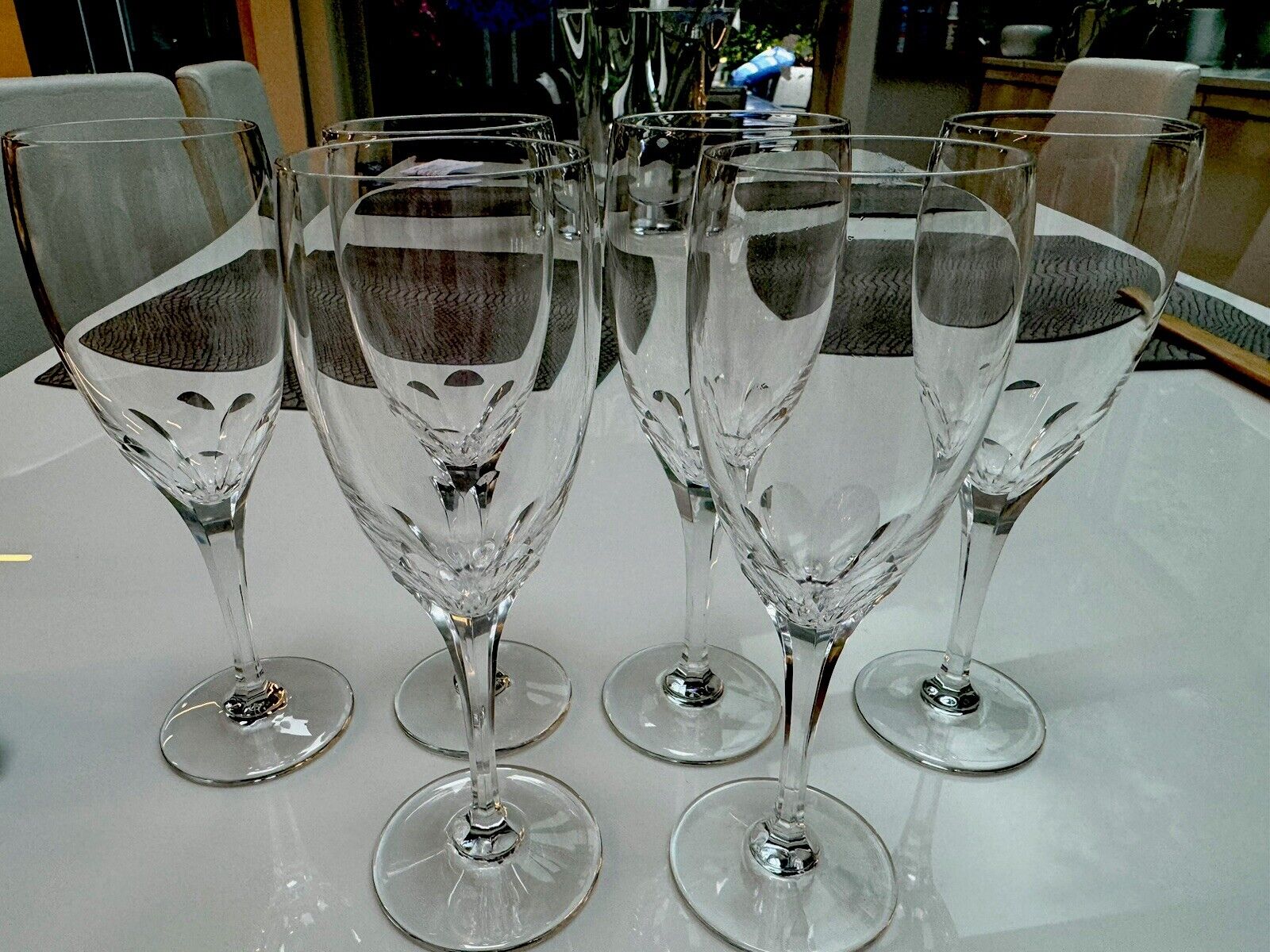 Renee Lalique Crystal  TUILERIES Pattern Champagne Flutes-Set of SIX (6)