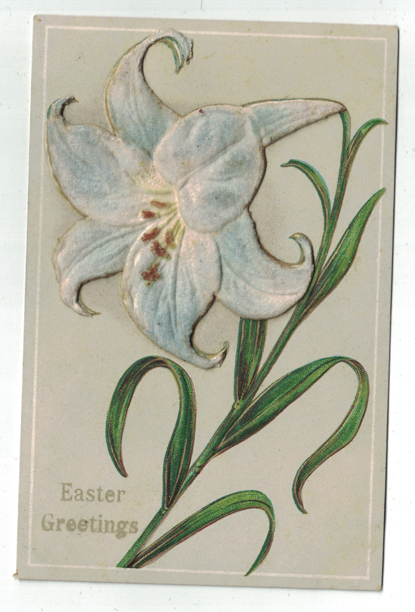 Vintage Postcard EASTER with DETAILED FELT FLOWER made in GERMANY Unposted RARE