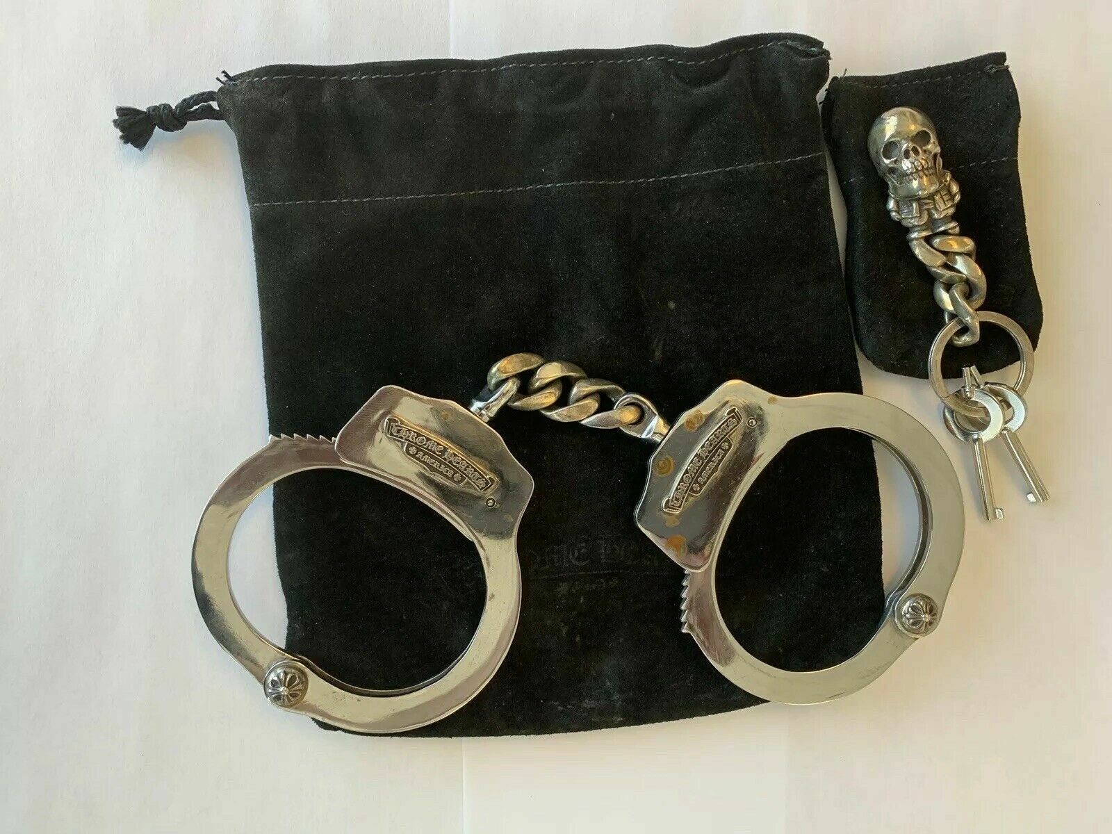 Chrome Hearts Silver Handcuffs And Skull Keyring