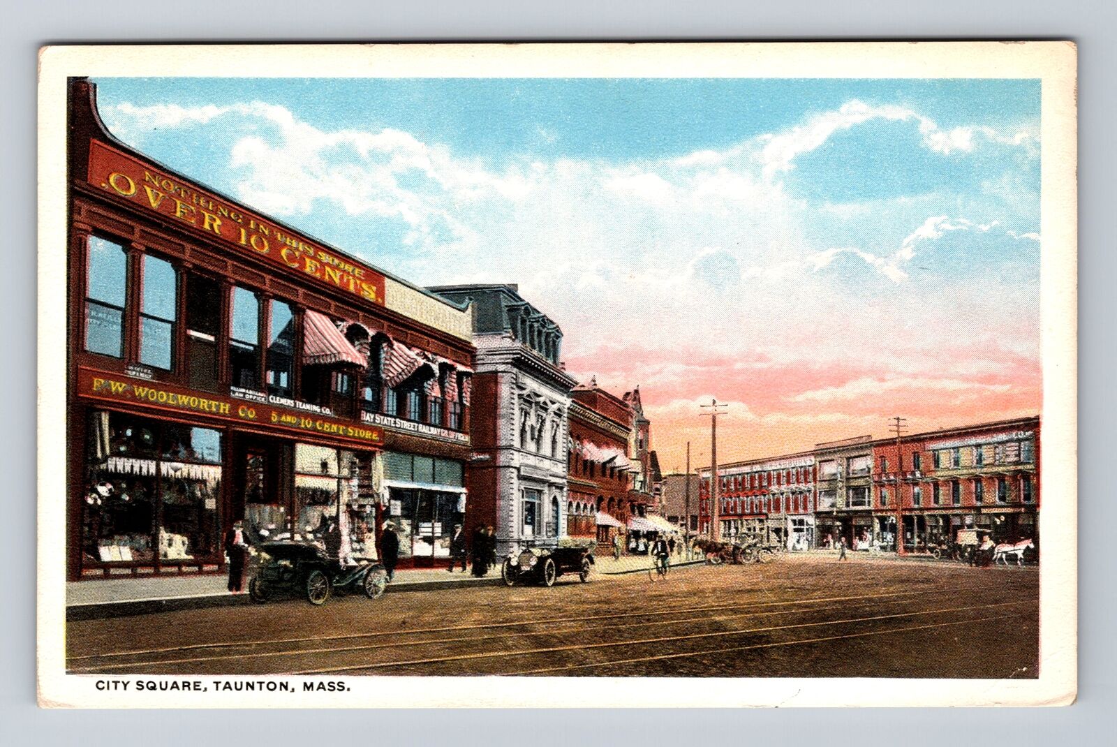 Taunton MA-Massachusetts, Scenic View Of The City Square, Vintage Postcard