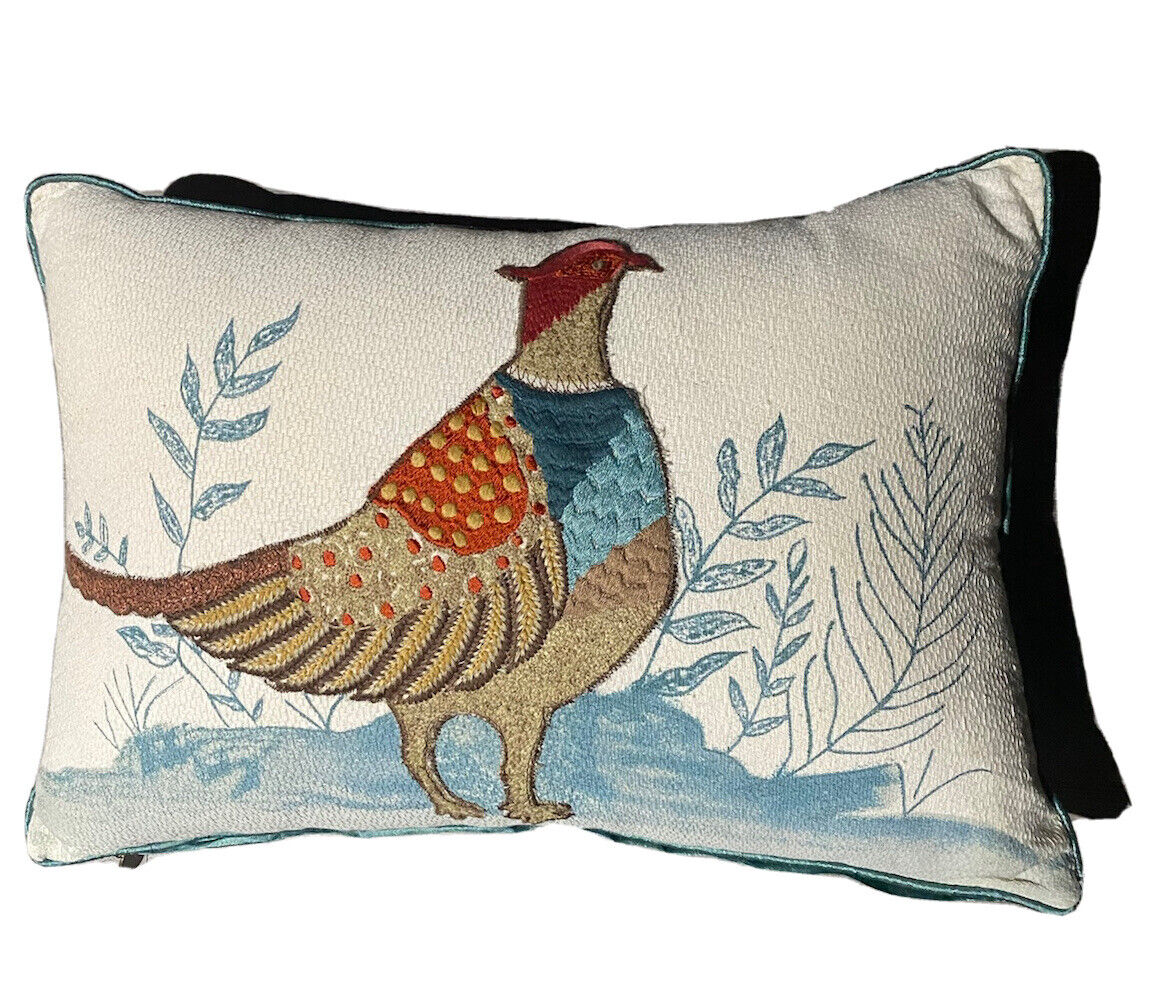 Pillow Pier 1 Imports Waterfowl Bird Embroidered Zipper Multicolored