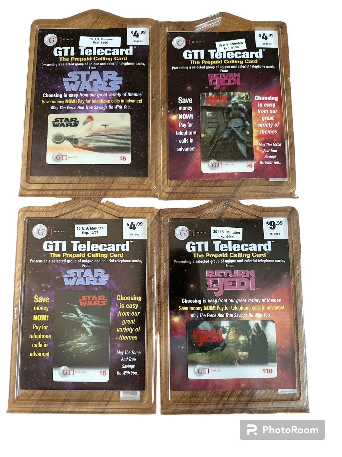Star Wars GTI Telecard 4 Prepaid Calling Card Lot RARE New Luke Jabba X-Wing